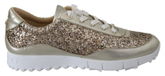 Tênis Jimmy Choo de couro com glitter dourado antigo
