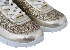Tênis Jimmy Choo de couro com glitter dourado antigo