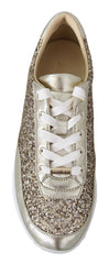 Tênis Jimmy Choo de couro com glitter dourado antigo