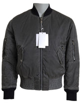 Jaqueta bomber cinza elegante MM6 Maison Margiela com fecho de zíper completo