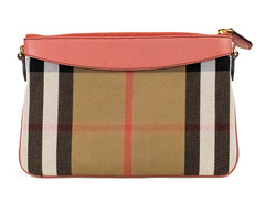 Bolsa transversal Burberry Peyton House Check Derby em couro granulado vermelho canela