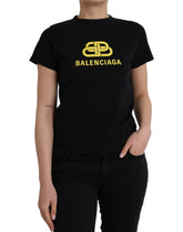 Camiseta Balenciaga preta de algodão com logotipo, gola redonda e manga curta