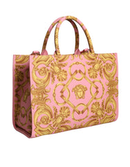 Bolsa grande de couro estampada rosa Versace