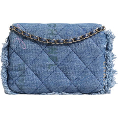 Bolsa de ombro com franjas e estampa de micrologotipo Chanel Denim Mood Flap