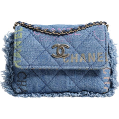 Bolsa de ombro com franjas e estampa de micrologotipo Chanel Denim Mood Flap