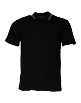 Camiseta polo preta de viscose com gola e manga curta Versace