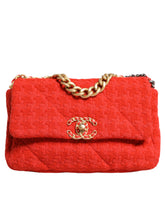 Bolsa de ombro média Chanel Red Tweed 2WAY com corrente de mão