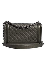 Bolsa de ombro Chanel em couro verde escuro e metal cinza