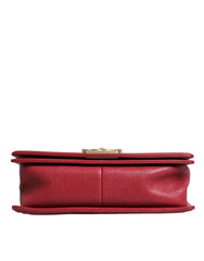 Bolsa de ombro média Chanel em couro de cordeiro vermelho com corrente dupla dourada