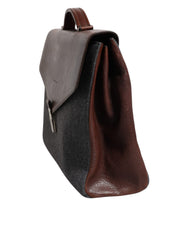 Bolsa tote executiva Brunello Cucinelli marrom cinza couro lã conhaque