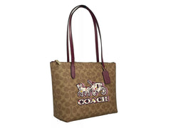 Bolsa tote COACH Signature Canvas Fiona Zip Marrom