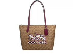 Bolsa tote COACH Signature Canvas Fiona Zip Marrom