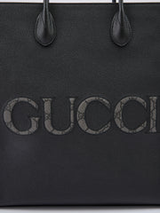Bolsa tote média com logotipo de couro preto Gucci