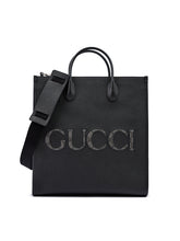 Bolsa tote média com logotipo de couro preto Gucci