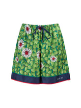 Shorts de seda com estampa floral verde da Gucci