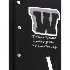 Jaqueta bomber universitária de couro e lã Off-White