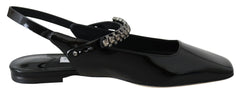 Jimmy Choo Elegante Sapatilha Preta Envernizada com Detalhes em Cristal