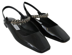 Jimmy Choo Elegante Sapatilha Preta Envernizada com Detalhes em Cristal