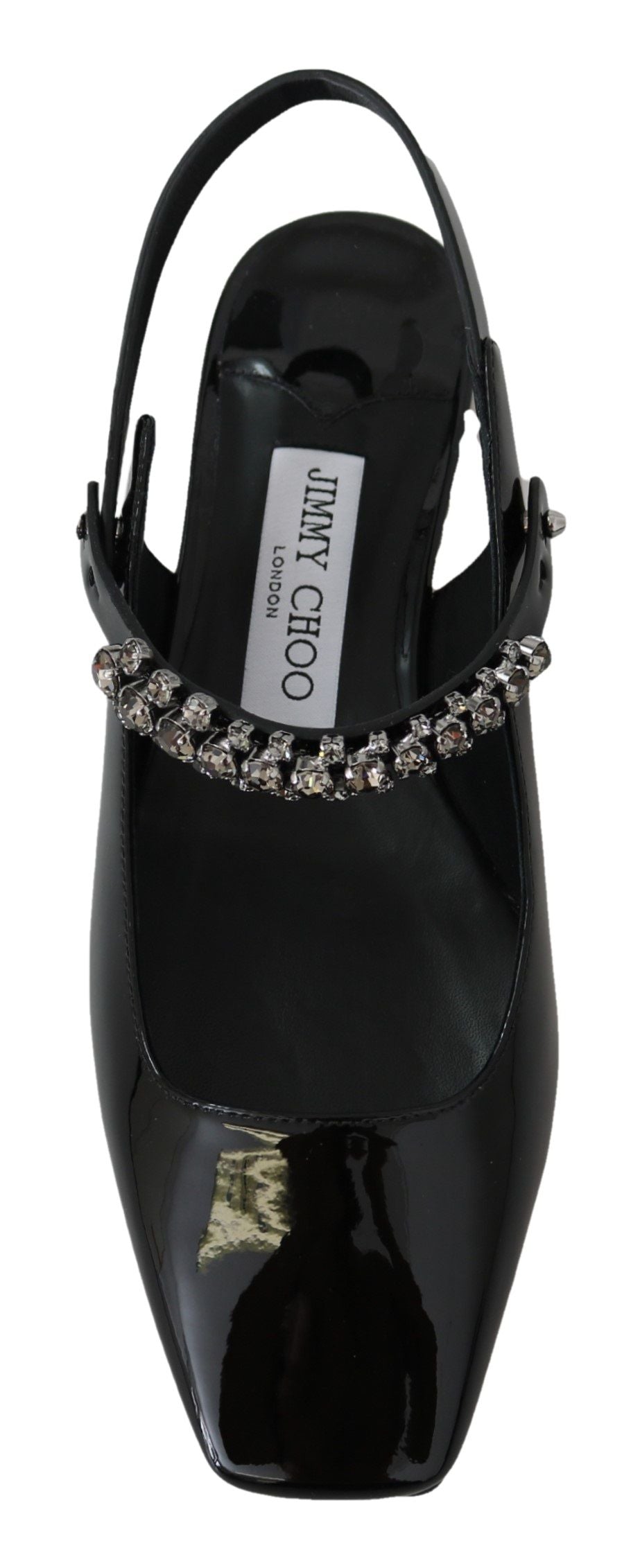 Jimmy Choo Elegante Sapatilha Preta Envernizada com Detalhes em Cristal