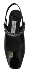 Jimmy Choo Elegante Sapatilha Preta Envernizada com Detalhes em Cristal