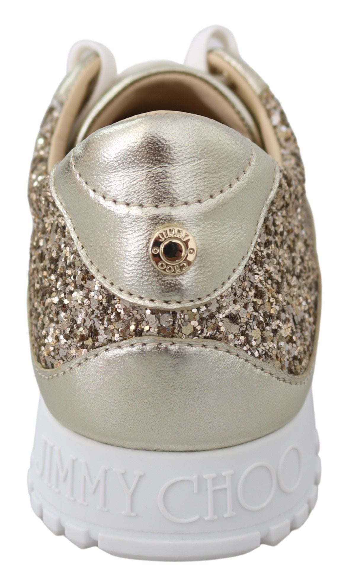 Tênis Jimmy Choo de couro com glitter dourado antigo