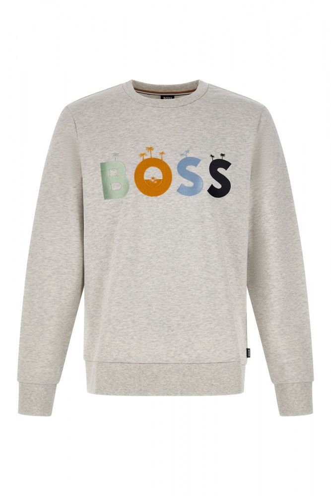 Hugo Boss Elegante Moletom de Algodão com Gola Redonda Cinza