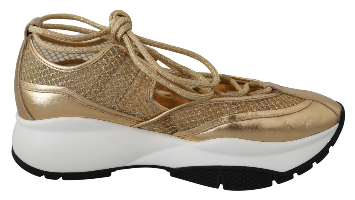 Tênis Jimmy Choo Golden Glamour Mesh Couro
