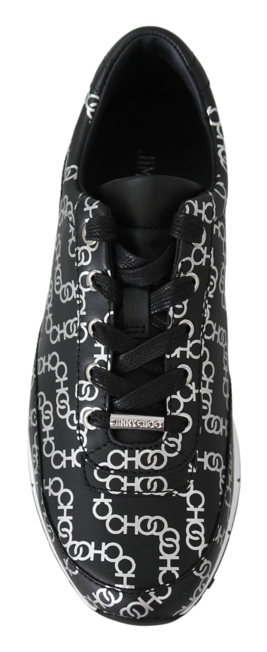 Tênis Jimmy Choo Elegante em Couro Preto e Prata
