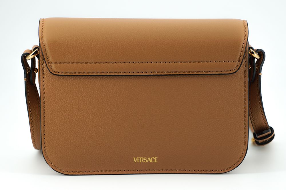 Bolsa de ombro elegante Versace em couro de bezerro marrom