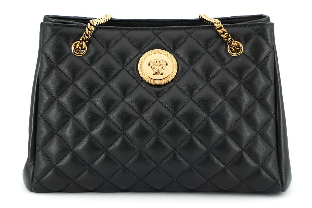 Bolsa tote Versace elegante em couro napa acolchoado