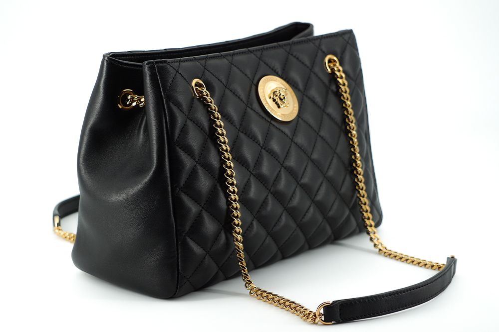 Bolsa tote Versace elegante em couro napa acolchoado