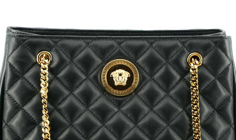 Bolsa tote Versace elegante em couro napa acolchoado
