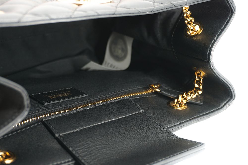 Bolsa tote Versace elegante em couro napa acolchoado