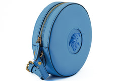 Bolsa de ombro redonda Versace Chic Blue Leather