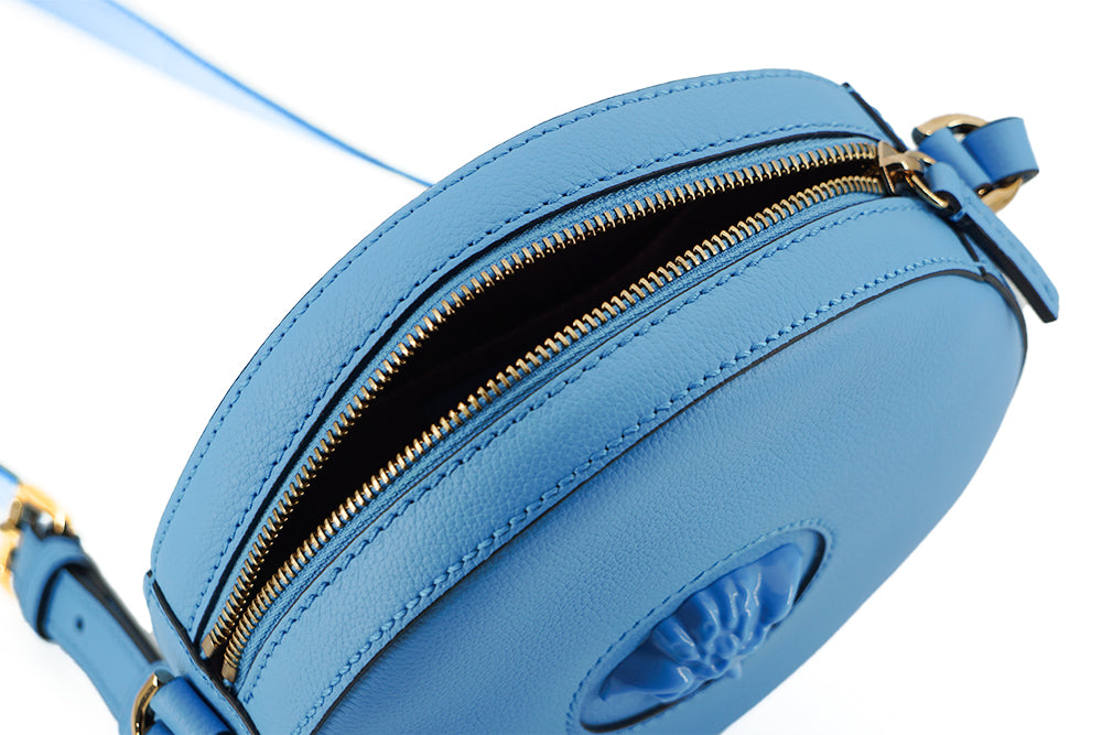 Bolsa de ombro redonda Versace Chic Blue Leather