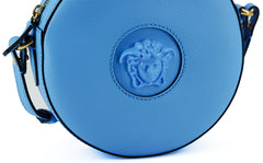 Bolsa de ombro redonda Versace Chic Blue Leather