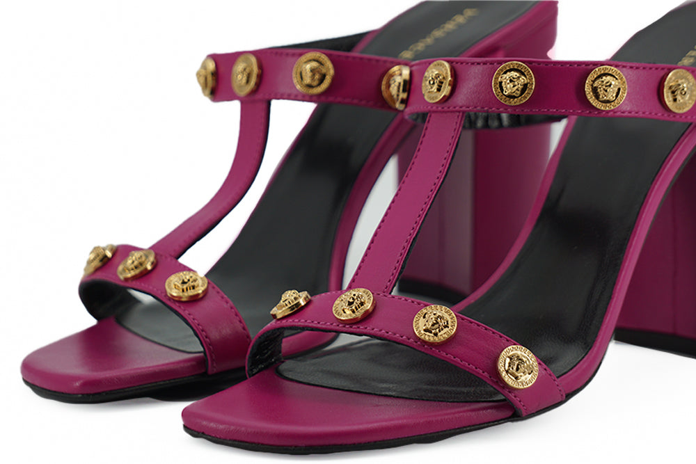 Versace Elegante Sandálias Altas de Couro de Bezerro Roxo