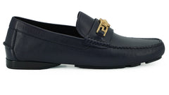 Mocassins Versace Elegantes em Couro de Bezerro Azul Marinho
