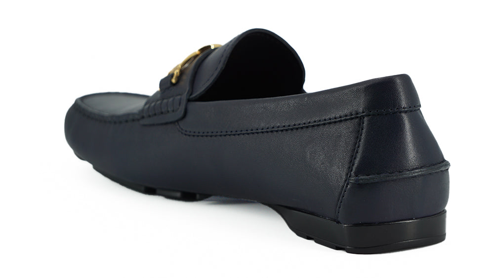 Mocassins Versace Elegantes em Couro de Bezerro Azul Marinho