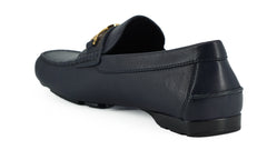 Mocassins Versace Elegantes em Couro de Bezerro Azul Marinho