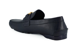Mocassins Versace Elegantes em Couro de Bezerro Azul Marinho
