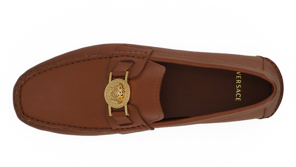 Mocassins Versace Elegantes de Couro com Estampa Medusa