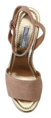 Prada Elegant Suede Sandálias de Salto Alto com Tira no Tornozelo e Plataforma