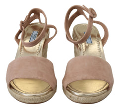 Prada Elegant Suede Sandálias de Salto Alto com Tira no Tornozelo e Plataforma