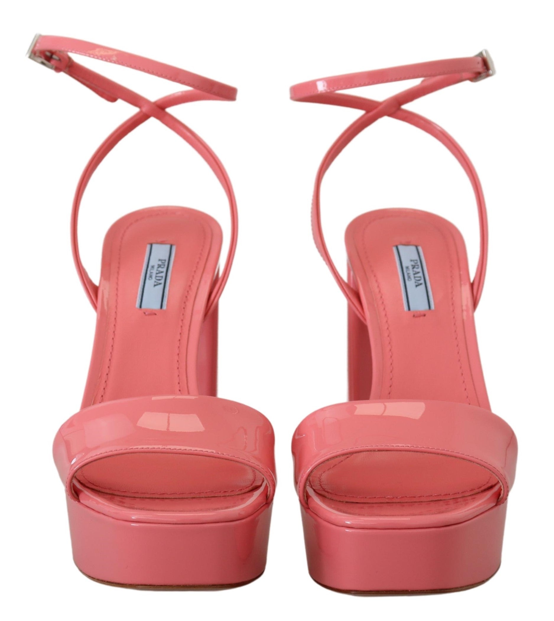 Sandálias plataforma Prada Chic em couro envernizado rosa