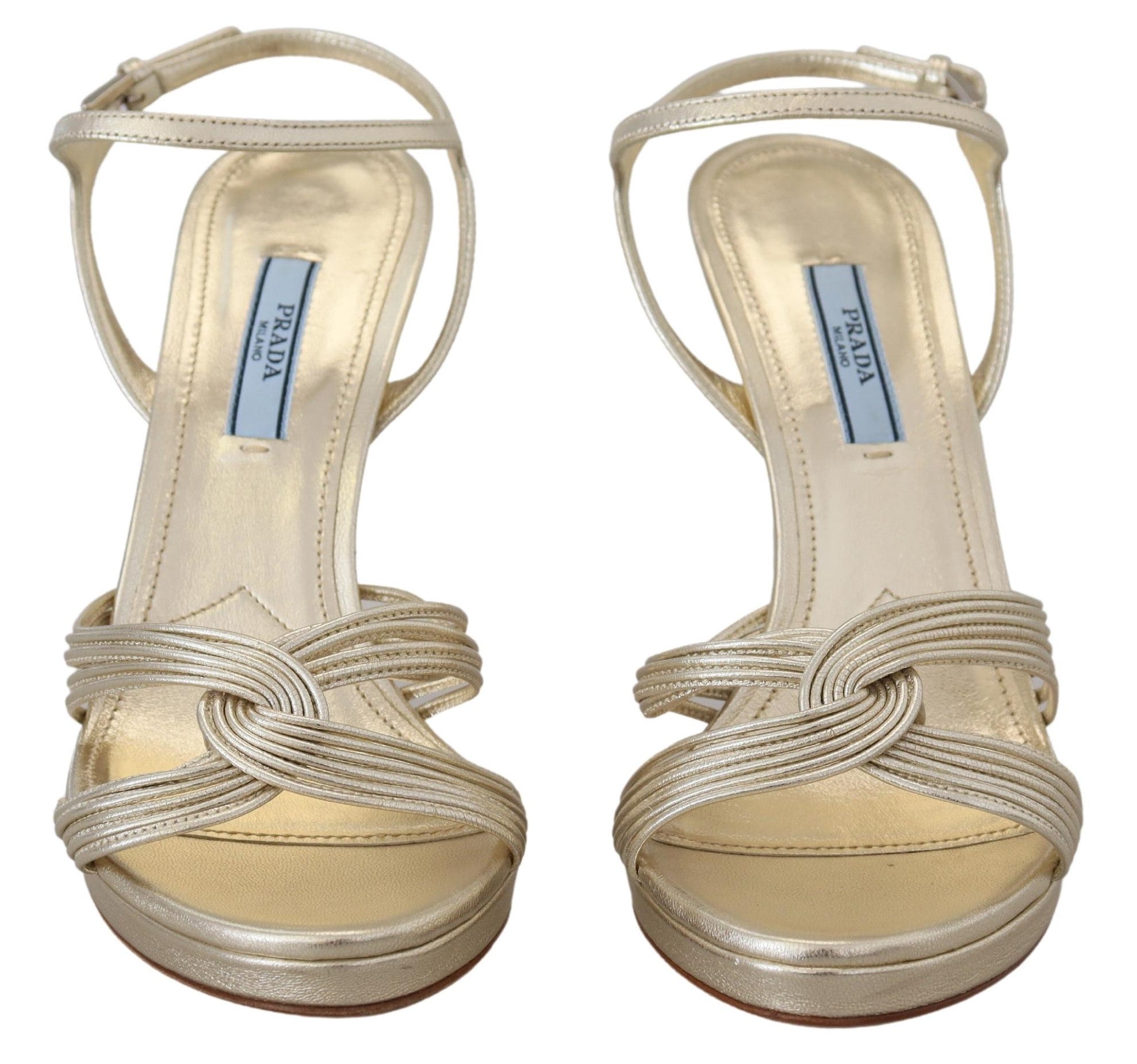 Sandálias Prada Elegant Gold com Salto Agulha