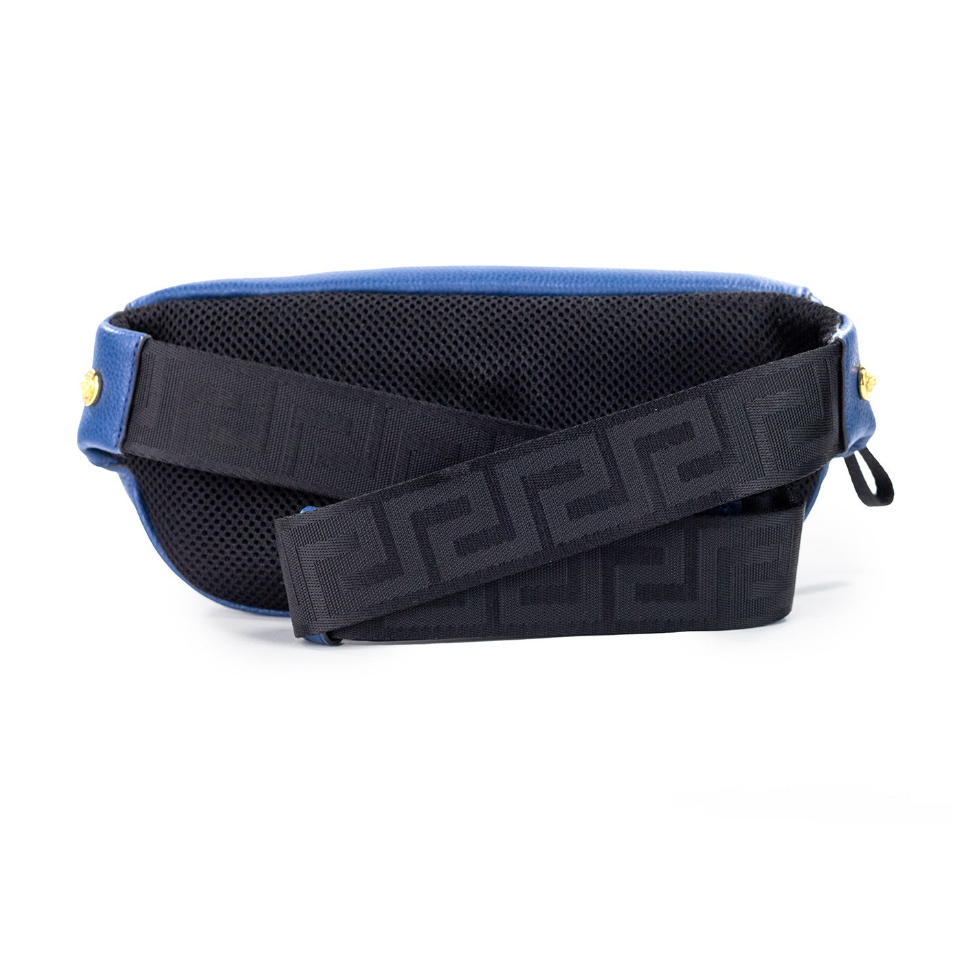 Versace pequena azul marinho couro de bezerro pingente medusa pochete pochete bolsa de cinto