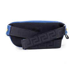 Versace pequena azul marinho couro de bezerro pingente medusa pochete pochete bolsa de cinto