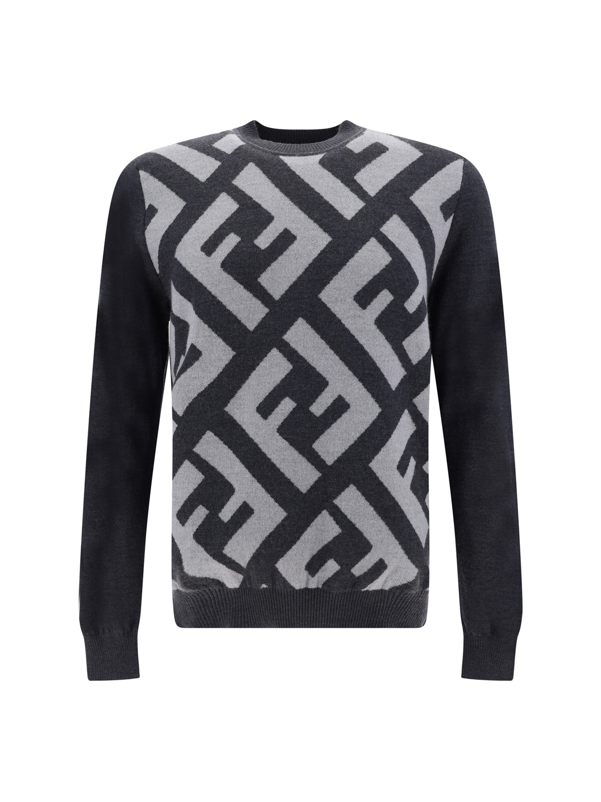 Suéter Fendi Chic de lã cinza com logotipo icônico