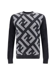 Suéter Fendi Chic de lã cinza com logotipo icônico